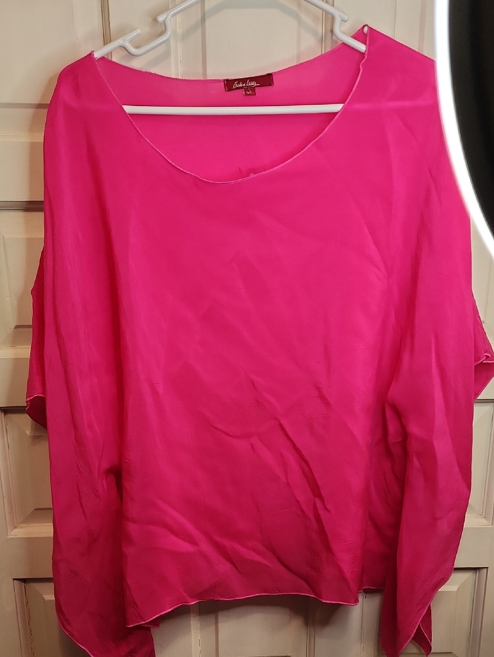 BARBARA LESSER Bright Fuchsia Scoop-Neck Tunic LONG FLOWY ARMS NWT